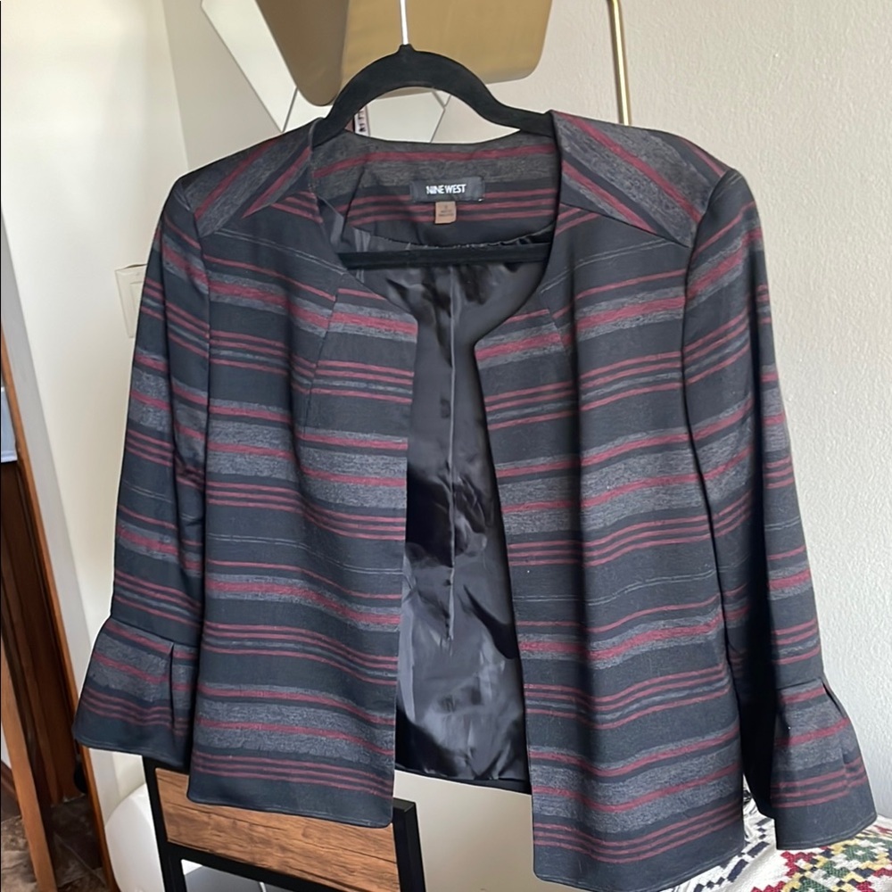 Nine West Women's Striped Black and Maroon Jacket